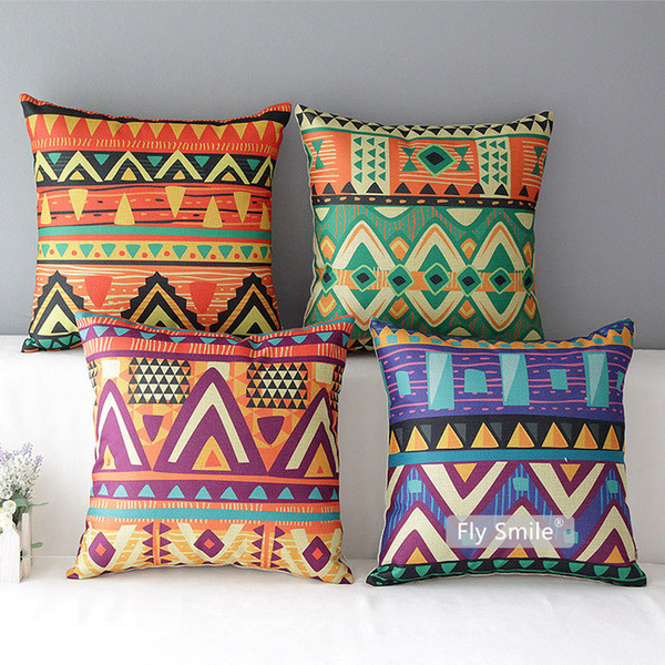 Folk Ethnic Geometric Art Cushion Covers Triangles Plaids Mandala Cushion Cover Decorative Linen Cotton Pillow Case For Bedroom Sofa