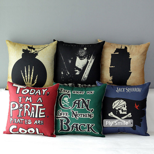 Johnny Depp Jack Sparrow Cushion Covers Pirate Skull Ship Cushion Cover Decorative Linen Cotton Pillow Case For Bedroom Sofa Couch