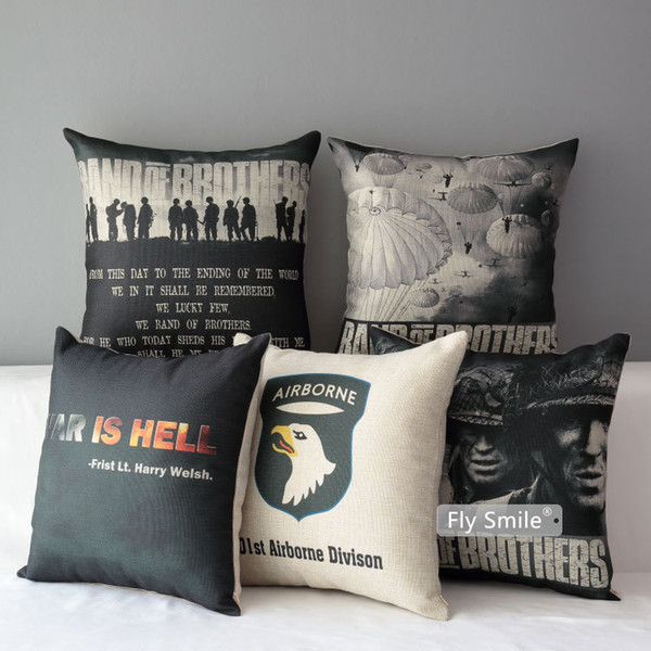 Band of Brothers Cushion Covers WAR IS HELL Tom Hanks Cushion Cover Decorative Linen Cotton Pillow Case For Bedroom Sofa Couch