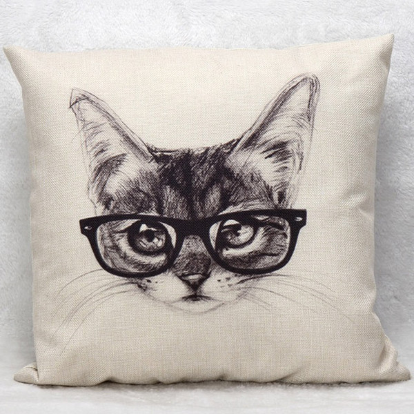 Hand Painting Cats Cushion Covers Cute Lovely Hipster Cat Cushion Cover Decorative Linen Pillow Case For Bedroom Sofa Couch