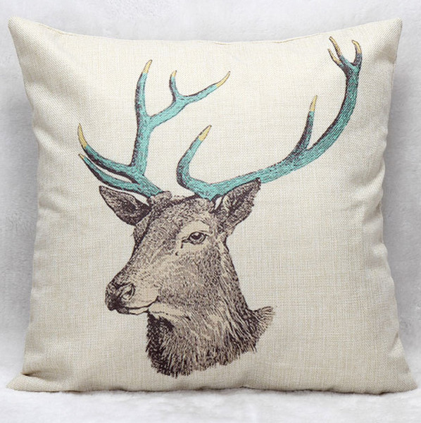 Hand Painting Deer Head Cushion Covers Home Bedroom Decorative Cushion Cover Linen Pillow Case For Sofa Couch Chair