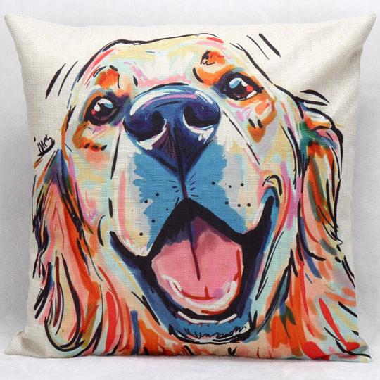 Oil Painting Dog Cushion Covers Home Decorative Cushion Cover Linen Pillow Case For Bedroom Sofa Couch