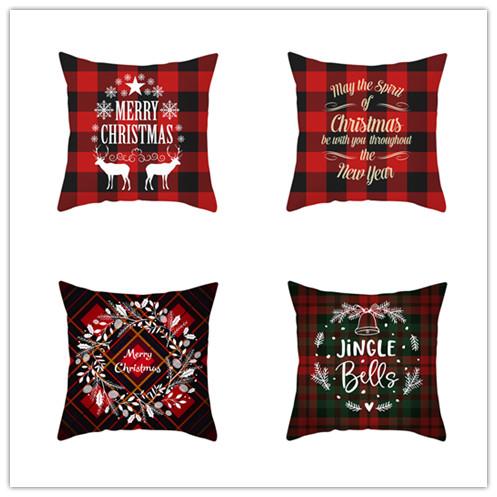 50pcs Merry Christmas Red Plaid Print Cushion Cover Polyester Throw Pillow Case Sofa Car Decoration for Home Decor