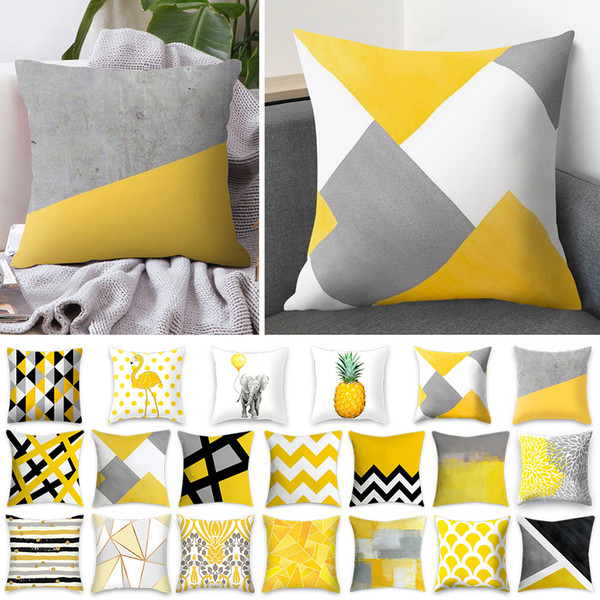 Rosequeen 45x45cm Yellow Striped Pillowcase Geometric Throw Cushion Pillow Cover Printing Cushion Pillow Case Bedroom Office Decor