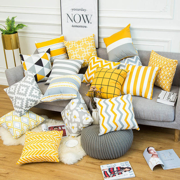 20 colors Warm double-sided pattern yellow-grey geometric stripe sofa thicker short velvet pillow simple modern home decor