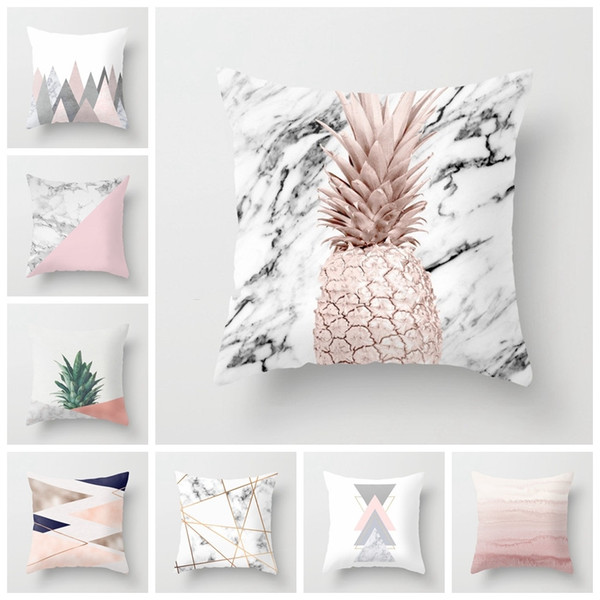 Pink Geometric Nordic Cushion Cover Tropic Pineapple Throw Pillow Cover Polyester Cushion Case Sofa Bed Decorative Pillow Freeshipping