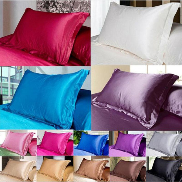 48*74cm Solid Color Silk PillowCases Envelope Design Pillow Case High Quality Charmeuse Silk Satin Pillow Cover For Home Hospital Hotel