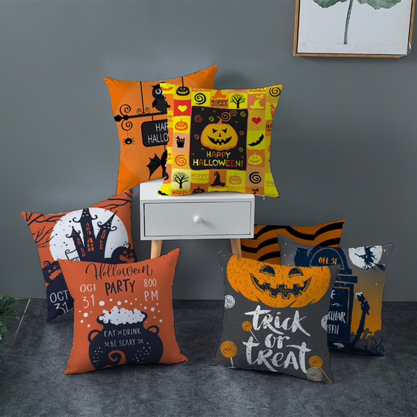 50PCS Trick or treat pumpkin print Happy Halloween Throw Pillow Cover Cushion Case 2019 letter print Pillow Cover Cushion Cover