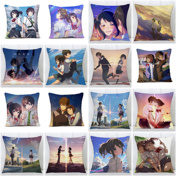 Fashion Cute Japanese Cartoon Anime Your Name Single Side Print Polyester Throw Pillow Cases Car Sofa Cushion Cover Home Decor