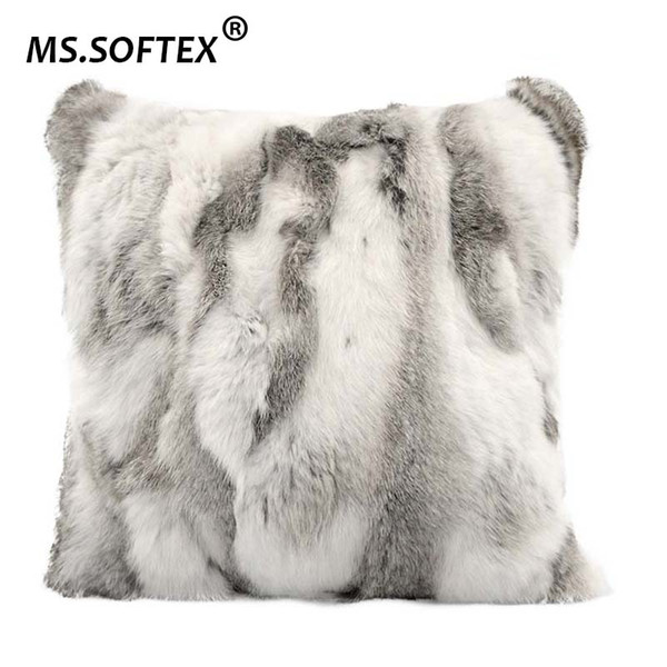 MS.Softex Natural Fur Pillow Case Patchwork Real Rabbit Fur Pillow Cover Soft Plush Cushion Cover Home Decoration DROP SHIPPING