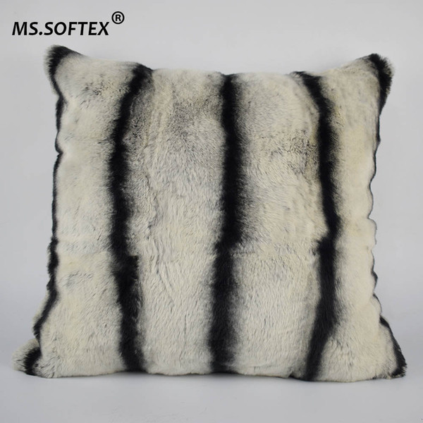 MS.Softex Natural Rex Rabbit Fur Pillow Case Chinchilla Design Real Fur Cushion Cover Soft Pillow Cover Homes Decoration