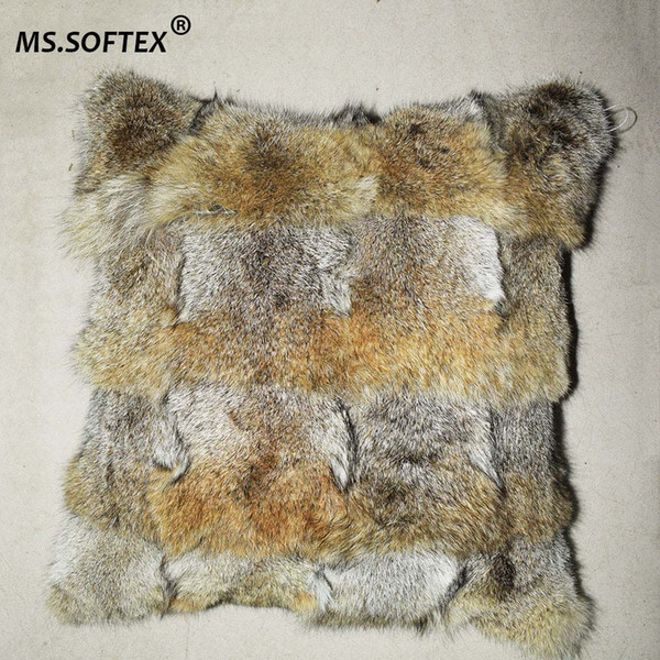 MS.Softex Natural Coyote Fur Cushion Cover Fluffy Real Fur Pillow Case Genuine Coyote Skin Cushion Sofa Pillows Free shipping