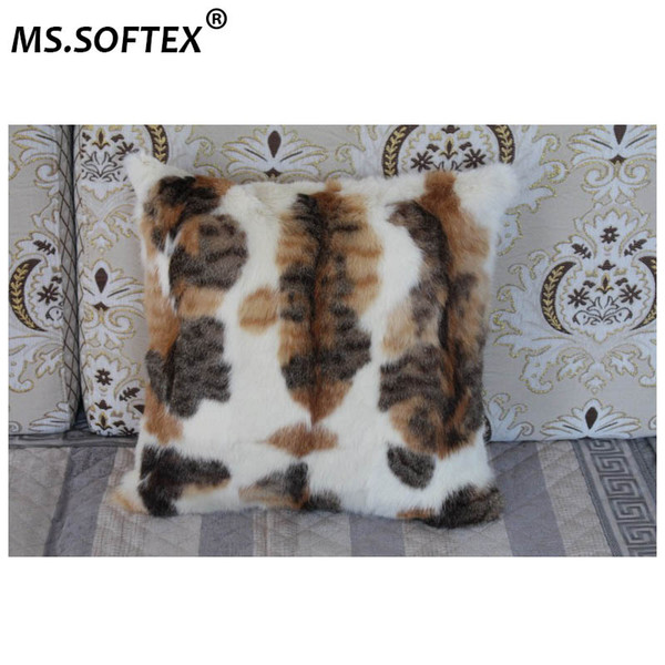 MS.Softex Natural Fur Pillowcase Animal Pattern Rabbit Fur Pillow Case Soft Plush Cushion Cover Fur Decoration DROP SHIPPING