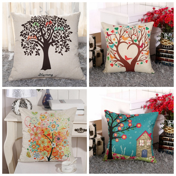 2019 LINMAN 3d Hand painted Flower Bird Tree Cotton Pillow Cushion Sofa-Linen Pillow Decorative throw pillows cushion pillow