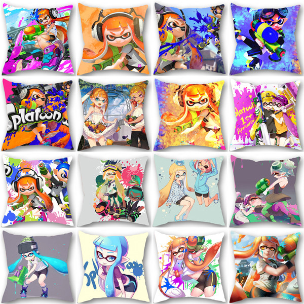 Popular Fashion Japanese Cartoon Anime Gaming Splatoon Painting Single-Side Print Polyester Throw Pillow Cover Car Cushion Cover Sofa Home D