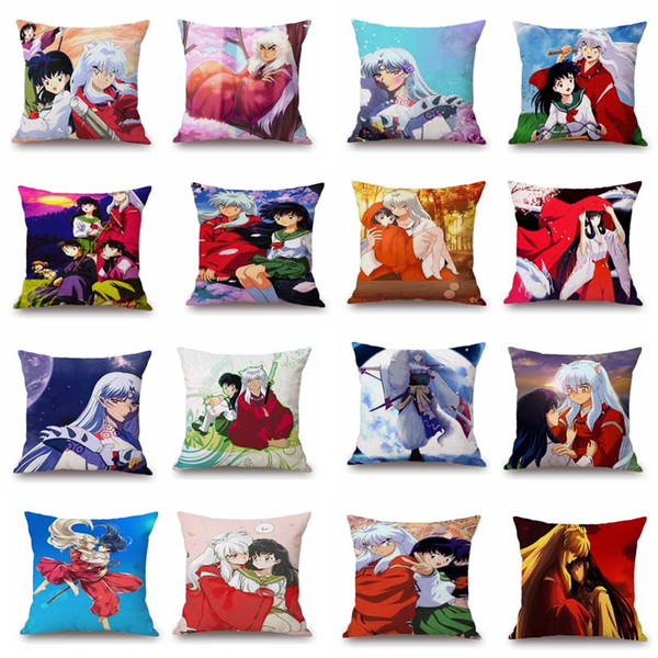 Humor Comics Japanese Cartoon Anime Inuyasha Single Side Printed Polyester Throw Pillow Cover Car Cushion Cover Home Decor Pillowcase