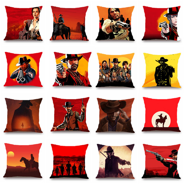 Popular Game Red Dead Redemption 2 Pattern Print Cotton Linen Polyester Throw Pillow Cases Car Cushion Cover Sofa Home Decor Pillowcase