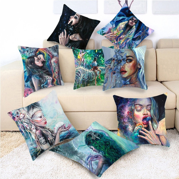 Creative Illustrator Sexy Women Portrait Fantasy Mysterious Halloween Illustration Pop Surrealism Single -sided Printing Polyester Square Pi