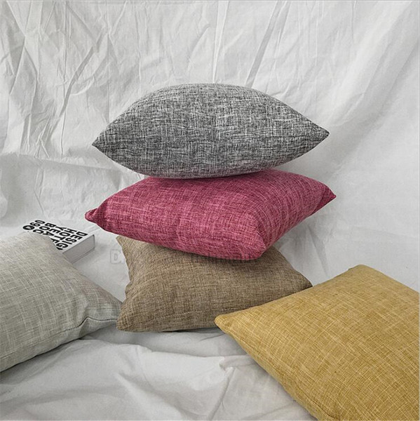 Hot Classic Solid Color Cushion Cover Linen Sofa Decorative Pillows Almofada 45x45cm High Quality Office Coussin