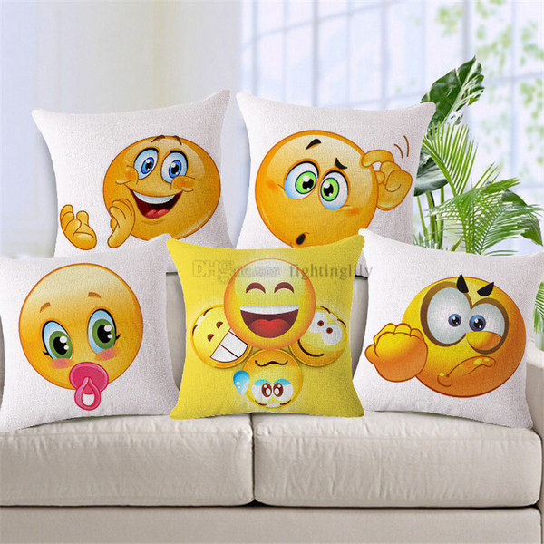 2017 Emoji Cushion Cover for Chair Sofa with Hidden Zipper Closure 45x45cm Decorative Pillows Linen Cotton Funda Cojin