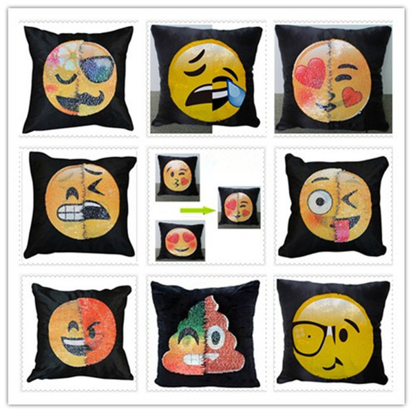 Emoji Sequin Pillow Double Smilely Face Cushion Covers Reversible Funny Creative Pillow Cover Throw Pillowcase Home Decor 8 Styles YFA01