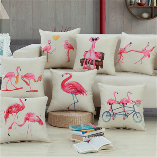 Flamingo Cushion Cover Flamingo Birds Lumbar Office Sofa Car Cushions Soft Pillowcase Covers Home Bedroom Decor Gift Pillow Cases YFA02