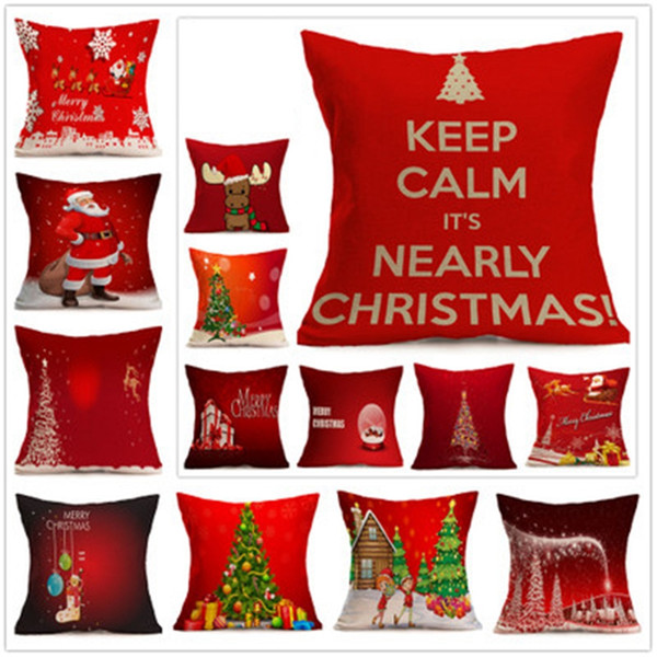 Merry Christmas Pillow case Cover Printed Santa Claus Reindeer Christmas Tree Car Cushion Festive Decor Linen Pillow case 15 Styles YFA07