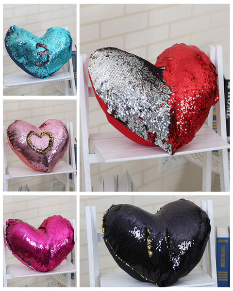 Sequins Pillowcase Heart Shape Mermaid Pillow Cases Sequins Sofa Cushions Covers Sequin Glitter Cushion Covers Home Decorative LDH109