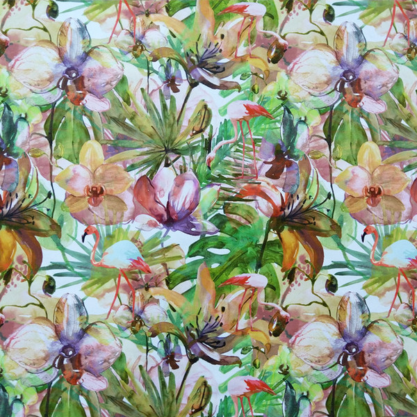Tropical Flamingo Plant Digital Print Leaf Chair Upholstery Sofa Armchair Velvet Flower Fabric Decorative Pillow Case Cloth 140cm wide