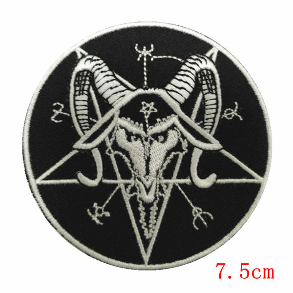 New arrival Black pentagram baptomet embroidered iron on patch for Jacket Jeans Clothing Badge fabric sewing