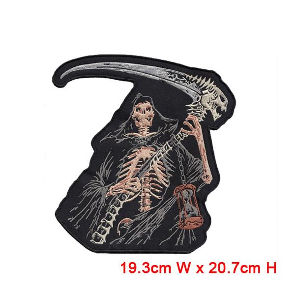 Free Shipping, large Skull Embroidered Iron On/Sew On Patch Motorcycle Biker Gothic Punk Applique 19.3 cm x 20.7 cm