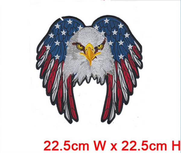 good quality big size eagle professional computer embroidery patch&badge hot cut border Iron on backing accept customised