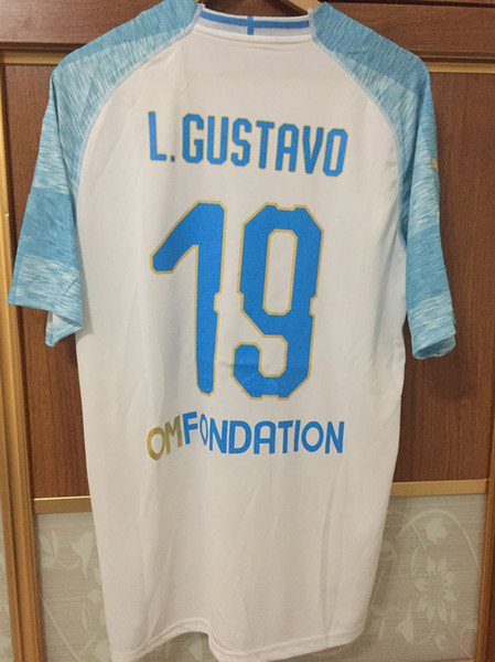 2018 Marseille OM UCL Thauvin L.Gustavo Payet Strootman With All Sponsor Patch Uniforme de football Fabric and Sewing