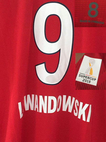 2018 Match Worn Super Cup Lewandowski Muller Can Customize With Any Name Number Full Patch Fabric and Sewing