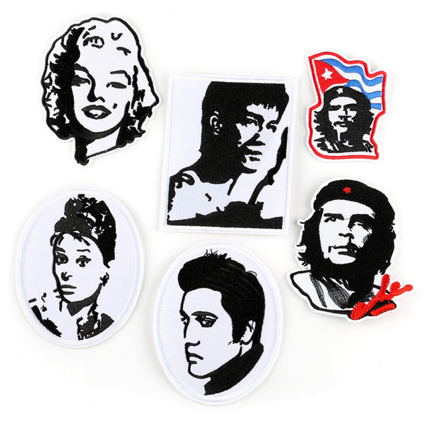 Retro Portrait Embroidery Patches Marilyn Monroe Elvis Presley Bruce Lee Sew Iron On Applique DIY Badge Patch For Kids Clothes Jacket Bag