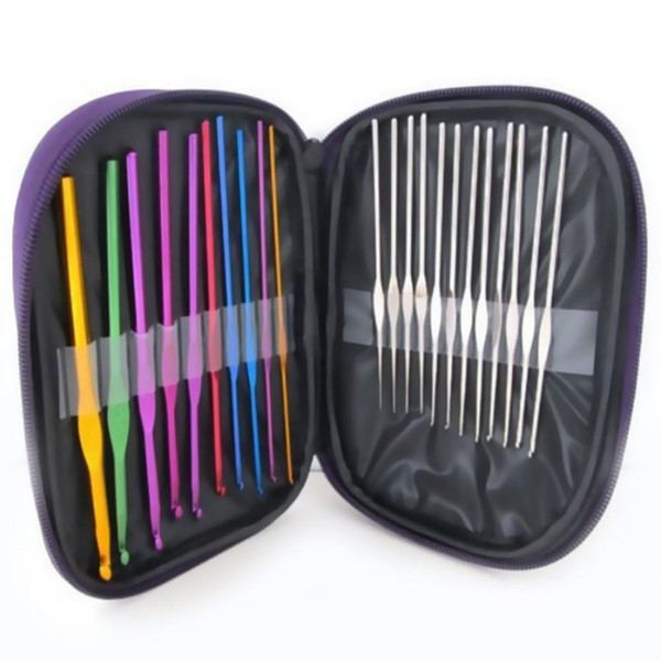 22Pcs Aluminum Crochet Hooks Needles Set Multi-colour Knit Weave Craft Yarn Sewing Tools Crochet Hooks Knitting Needles