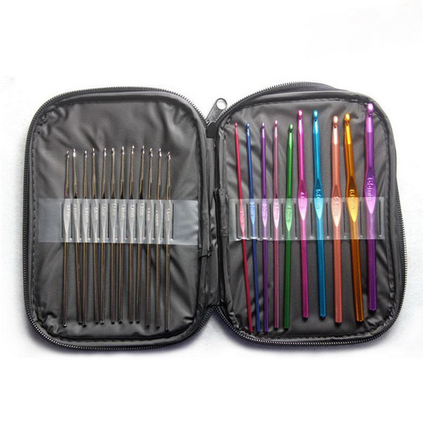 22Pcs/Set Multi-colour Aluminum Crochet Hooks Needles Knit Weave Craft Yarn Sewing Tools Crochet Hooks Knitting Needles DHL Shipping Free