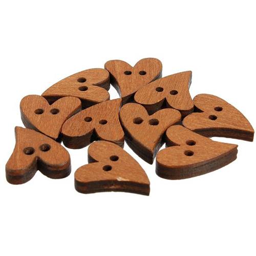 Novelty Brown Wood Wooden Sewing Heart Shape Button Buttons Craft Scrapbooking 20mm for Garment Accessories 100 PCS