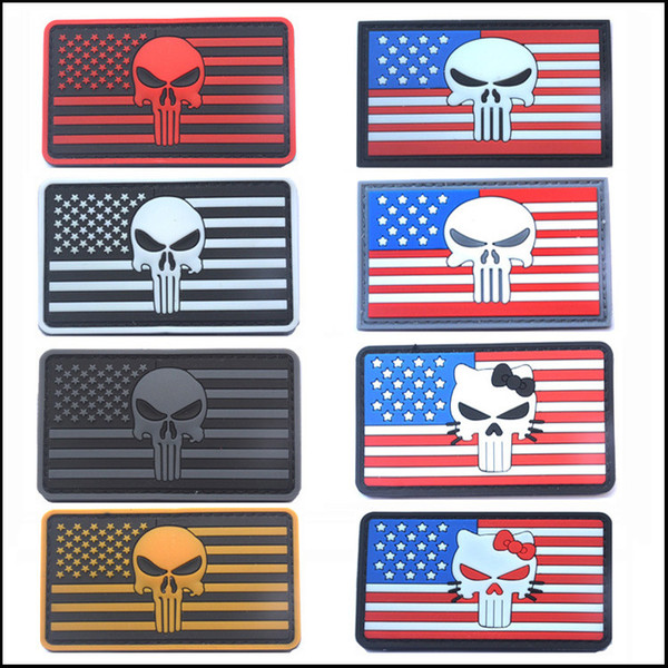 2016 50 PCS The Thin Blue Line DEVGRU Seal Team Punisher American flag 3D PVC Patch White Red Grey Green Luminous 2177