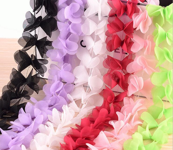 Free shipping 3D chiffon flowers lace trims Candy colors handmade flower bridal bouquets flower corsage Wedding accessori DIY handmade home