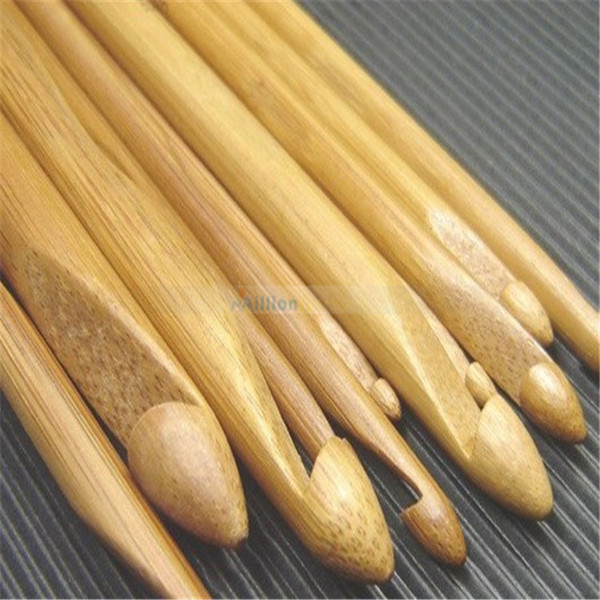 Wholesale-Hot Sale 12pcs/set Chinese Style Bamboo Crochet Hooks Knitting Knit Needles 12 Size 3MM-10MM Smooth Carbonized Bamboo Crochet Hook