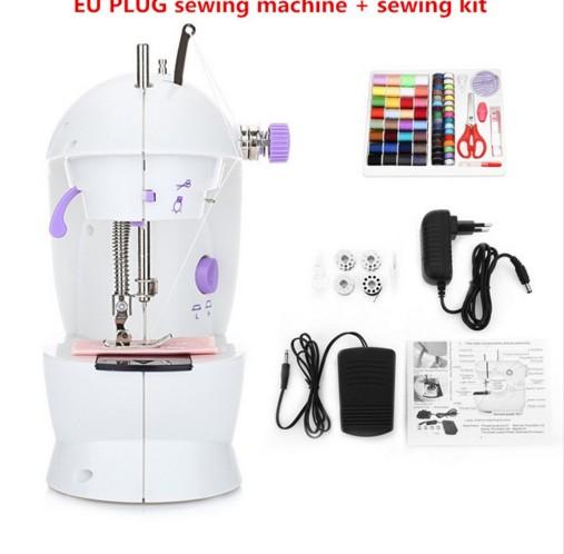 New Mini Handheld Sewing Machines Dual Speed Double Thread Multifunction EU Electric Mini Automatic Tread Rewind Sewing Machine