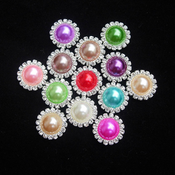 Rhinestones Pearl Button Colorful 15MM Bling Wedding Ivory Flatback DIY Buckle Hot Craft Clothing Jewelry Accessory Sewing Craft