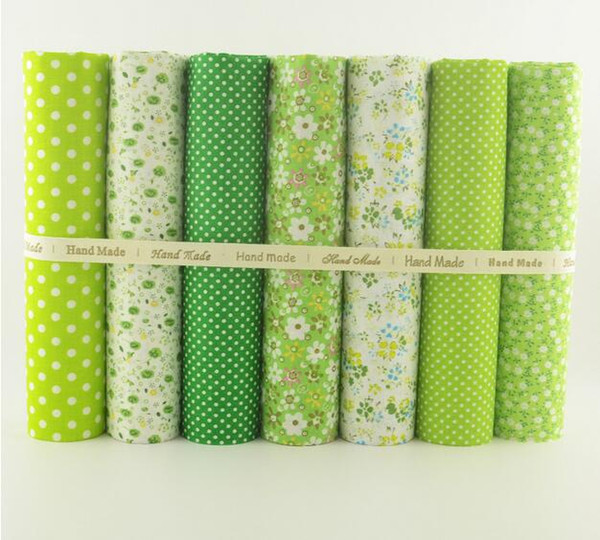 Cotton Fabric Patchwork Tissue Green Home Decoration Scrap Quilting Art Work Flowers Dot Precut Bundle 7PCS/lot 100%