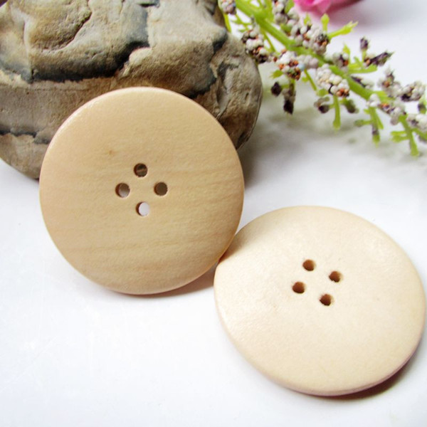 50pcs large wood sewing buttons 4 holes 30mm round shape natural color water lacquered environmental for Sweater Overcoat BW001