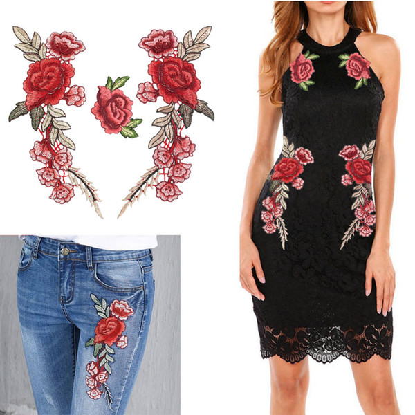 HOT ONE PAIR Embroidery Rose Flower Sew On/iron on Patch Dress Hat Bag Jeans Applique Crafts Clothing Accessories