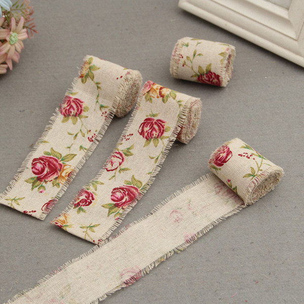 20M Cotton Cloth Roll 5cm Width Torn Edges Flower Printing Linen Fabric DIY Craft Supplies For Sewing Decoration