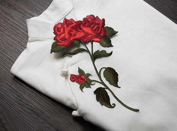 10Pcs Red Color Rose Blossom Flower Applique Clothing Embroidery Patch Fabric Sticker Sewing Repair Embroidered 2017 Hot Sale