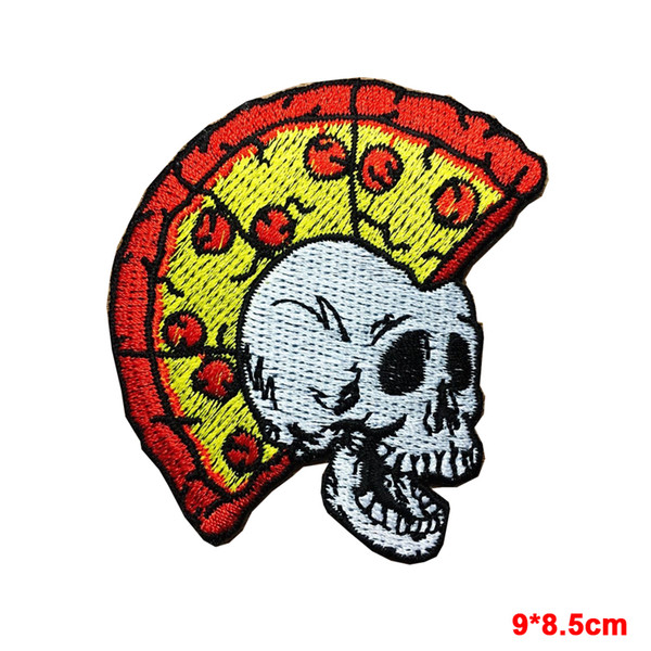 Skull Mohawk Punk Rock Pizza Biker Embroidered Applique Iron on Patch for clothing Backpack trouser hat