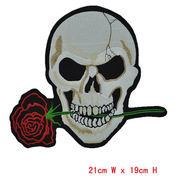 HOT Rose flower Skull Embroidered 2pcs Iron On Patchs ironing clothes embroidery Sew Cross Bones Pirate Flag felt Applique patch